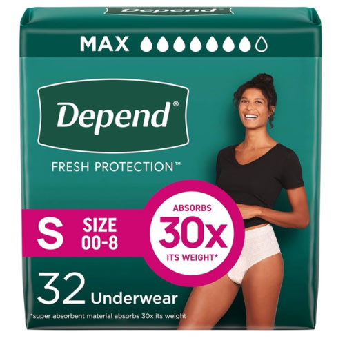 Depend Fresh Protection Adult Diapers, Incontinence & Postpartum Bladder Leak Underwear for Women, Disposable, Maximum, Small, Blush, 32 Count, Packaging May Vary