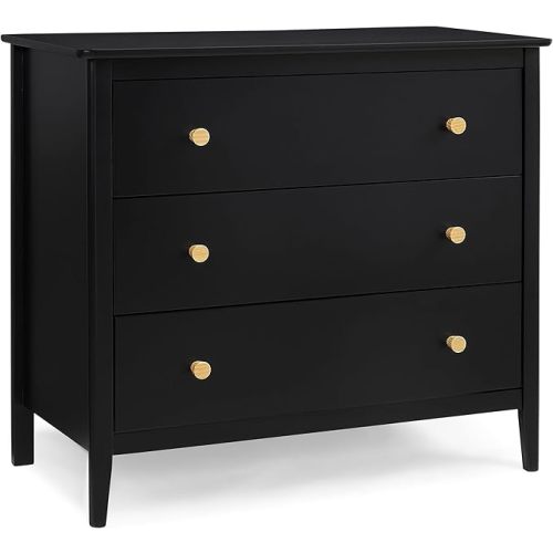 Delta Children Callum 3 Drawer Dresser with Interlocking Drawers, Black Ebony/Natural