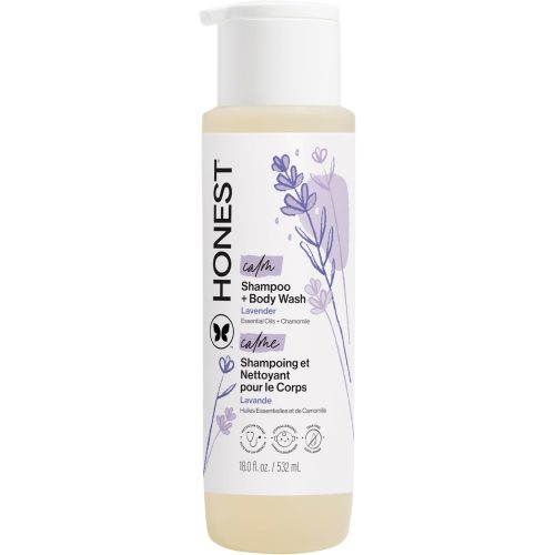 The Honest Company 2-in-1 Cleansing Shampoo Body Wash Gentle for Baby, Naturally Derived, Tear-free, Hypoallergenic, Lavender Calm, 18 fl oz