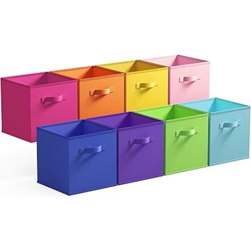 GRANNY SAYS 11 Inch Cube Storage Bins, Colorful Cube Storage Organizer, Fabric Storage Bins, Storage Cubes for Shelves, Closet, Toy Storage Bins for Kids Room, Play Room, Rainbow, 8-Pack