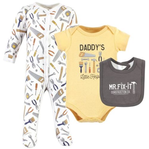 Hudson Baby Infant Boys Cotton Sleep and Play, Bodysuit and Bandana Bib Set, Construction Work, 0-3 Months