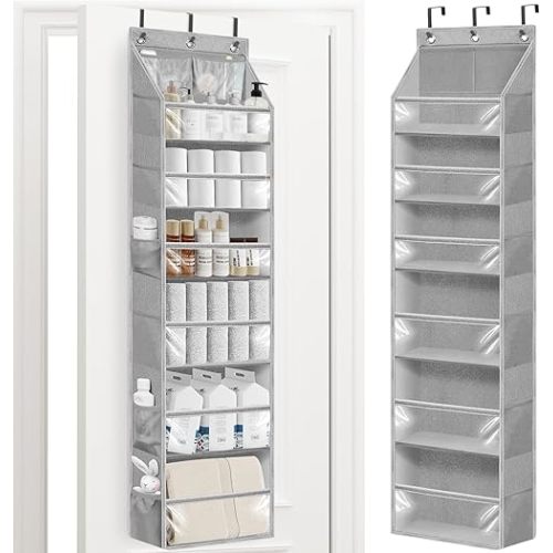 STORAGE MANIAC Over the Door Organizer Large Capacity Hanging Organizer, Clear Deep Pockets Behind Door Closet Organizer and Storage for Nursery, Bathroom, Bedroom, Pantry, 1 Pack Grey