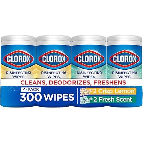 Clorox Disinfecting Cleaning Wipes for Spring Cleaning & Allergy Season, Bleach Free, Fresh Scent and Crisp Lemon, 75 Count Each, Pack of 4