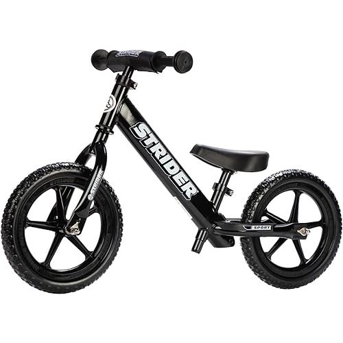 Strider 12” Sport Bike - No Pedal Balance Bicycle for Kids 1 to 4 Years - Includes Safety Pad, Padded Seat, Mini Grips & Flat-Free Tires - Tool-Free Assembly & Adjustments