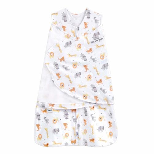HALO 100% Cotton Sleepsack Swaddle, 3-Way Adjustable Wearable Blanket, TOG 1.5, Jungle Cotton, Newborn, 0-3 Months