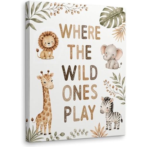 WODMIS Animal Nursery Kids Room Wall Decor Framed Canvas Art Prints