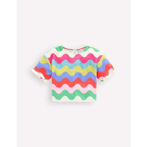 Dropped Shoulder Towelling Top-Multi Wave Stripe