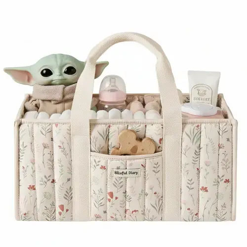 Rebrilliant Wildflower Print Quilted Tihomira With Removable Dividers & Outer Pocket - Portable Baby Storage Basket For Nursery, Travel & Car Organization | Wayfair