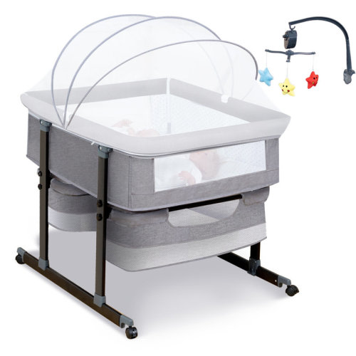 Isabelle & Max™ Twin Bassinet For 2 Babies - Double Bassinet For Twins With Music Toys, Mosquito Net & Storage Basket Portable Foldable Bedside Sleeper For Newborns, Khaki | Wayfair