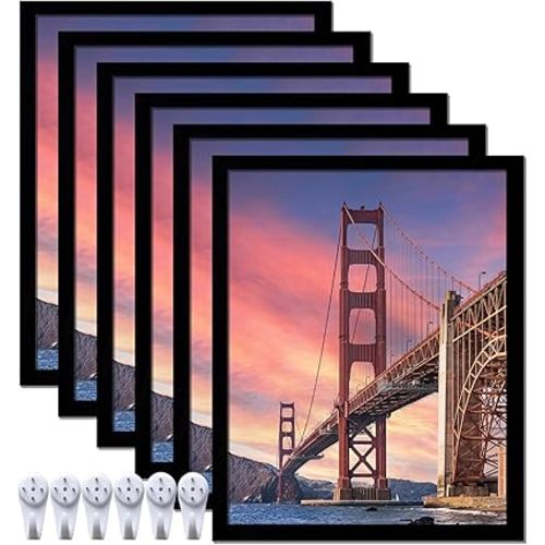 6 Sets 8x10 Picture Frame, Frames for 8 x 10 Canvas Collage Photo Poster Certificate Wall Gallery, High Transparent Horizontal Vertical Black 8 by 10 Inches