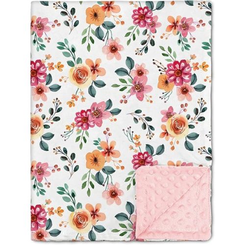 Nialnant Floral Baby Blankets for Girls, Super Soft Plush Baby Girl Blanket, Double Layer Dotted Backing Toddler Blanket, Machine Washable Newborn Blankets Nursery Decor