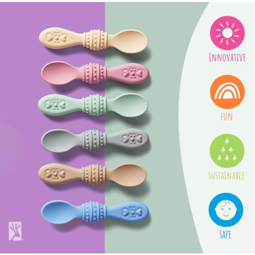 Elk and Friends Silicone Baby Spoons | Travel Case Included | First Stage Infant Toddler Spoon | Baby Led Weaning Stage | Dishwasher Safe