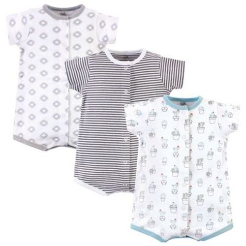 Touched by Nature Baby Boy Organic Cotton Rompers 3pk, Cactus, 0-3 Months