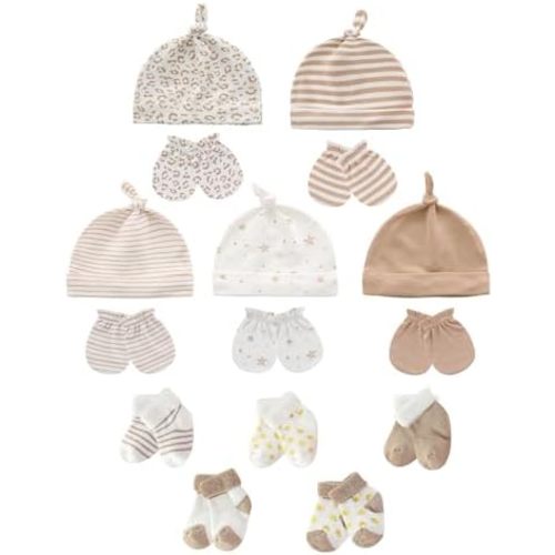 Baby Hats Mittens and Socks Set Soft Cotton Newborn Hat Glove for Boys Girls 0-6 Month