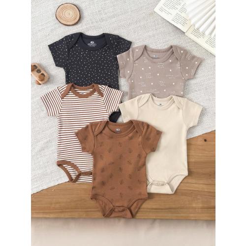 5 Pieces Cartoon Short Sleeve Baby Boy Girl Bodysuits Soft Pure Cotton Four Seasons