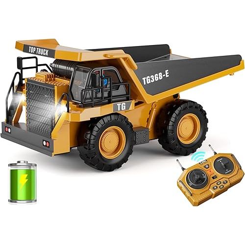 KIDMARKT RC Dump Truck Toy for Kids | 9-Channel Metal Construction Vehicle with Working Bed, Lights & Sounds, Rechargeable Remote Control Truck for Boys Ages 3-12, Durable STEM Gift for Birthday 2026