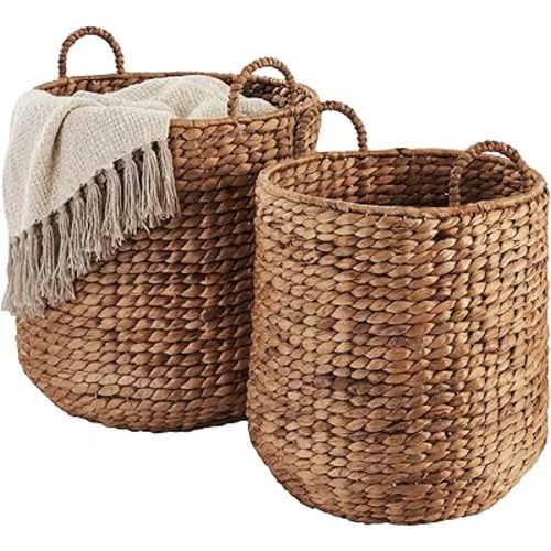 Best Choice Products 2-Piece Round Nesting Baskets W/Handles, Handwoven Water Hyacinth, Plant Holder, Laundry Basket, Storage Organizer, Tote Bins for Bedroom, Living Room, & Laundry Room - Chestnut