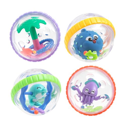 Nuby Bubbly Buds Interactive Bath Set - (4-Pack) Baby Bath Toys - 6+ Months