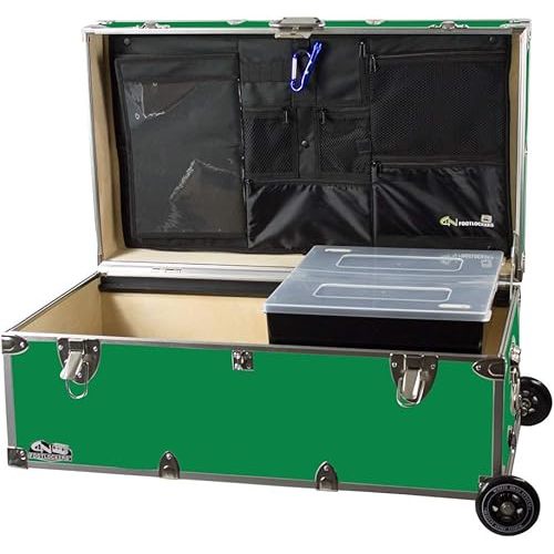 C&N Footlockers - Full-Size Happy Camper Trunk w/Wheels, Tray, & Lidmate Organizer - #1 Summer Camp Trunk - Made in the USA - Steel Footlocker with Lid Stay - 32 x 18 x 13.5 Inches (Kelly Green)