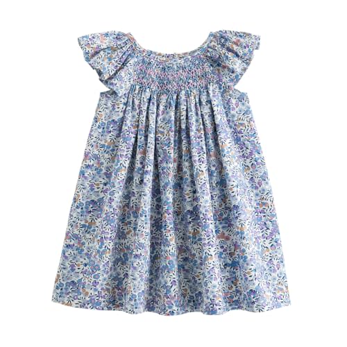 Simplee kids Baby Girl Smocked Dress Summer Casual Short Sleeve Dresses Floral Print Sundress Princess Dress for Toddlers