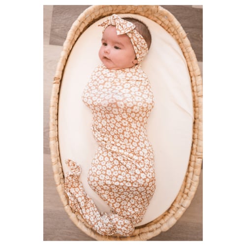 Mocha Ditsy Floral Bamboo Stretch Swaddle Blanket