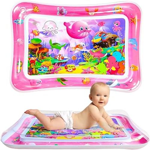 Baby Water Mat, 27x20in Inflatable Tummy Time Watermat with Climate Pledge Friendly, Safe Water Play Mat Sensory Toy for Infants 3-36 Months, Portable Travel Water Pad for Baby Gift (Pink)