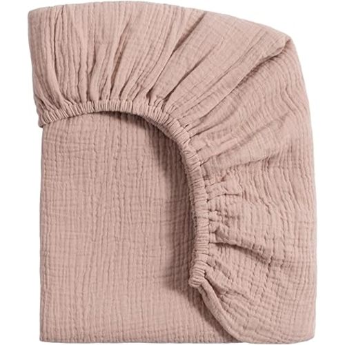 Meracorallo Muslin Mini Crib Sheet, Pack n Play Fitted Sheet, Soft and Breathable Pack and Play Playard Mattress Sheet for Baby Boys and Girls, Blush
