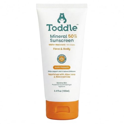 Prebiotic Mineral Sunscreen SPF 50 for Kids & Baby, Face & Body Sun Protection, Reef Safe, Non-Toxic Zinc Oxide Broad Spectrum, Water-Resistant, No White Cast, Travel Size 1.7oz
