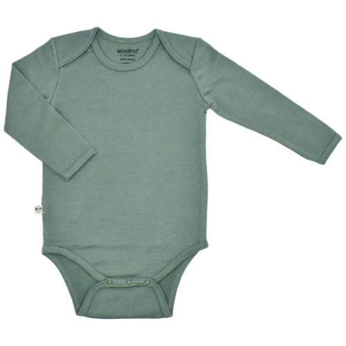 Baby Bodysuit, Long Sleeve, Merino Wool, Sage