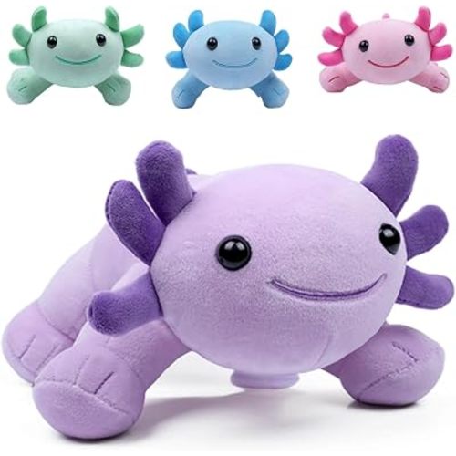Axolotl Plush Toy, 10.8” Soft Cute Axolotl Stuffed Cotton Plush Pillow Kawaii Salamander Animal for Boys Girls Kids Gift (Purple)