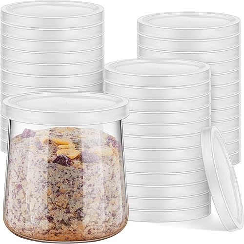 Yogurt Container Lids Clear Plastic Jar Lids Not Included Jar Replacement Compatible with Oui Yogurt lid Transparent(48 Pieces)