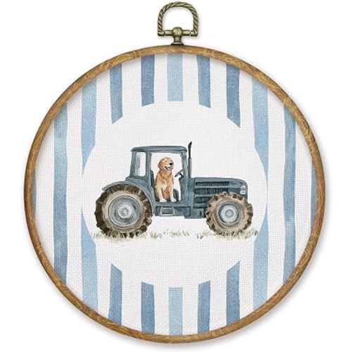 CGBHW Golden Retriever Nursery Round Wall Art Decor, Funny Animal Canvas Prints Framed, Boys Kids Room Wall Art Hanging Decor for Home Gallery Bedroom Living Room Decorations, 10x10 Inch