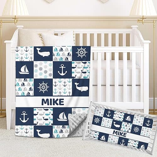 Personalized Baby Boys & Girls Crib Bedding Set, Custom Sailing & Anchor, Nursery Bedding, 2 Piece Set, Crib Comforter & Fitted Sheets