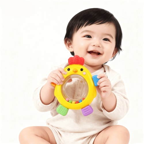 Baby Silicone Teethers for 0-12 Months Baby Chicken Rattles Teethering Rings BPA Free Baby Chew Toys Teether Neutral Newborn Gift