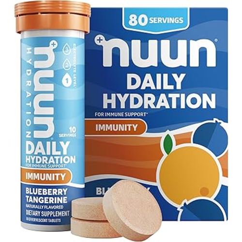Nuun Immunity Electrolyte Tablets with Vitamin D, C, E, & A, Ginger, Elderberry, Magnesium & 4 Other Essential Electrolytes, Vegan, Blueberry Tangerine, 8 Pack (80 Servings Total)