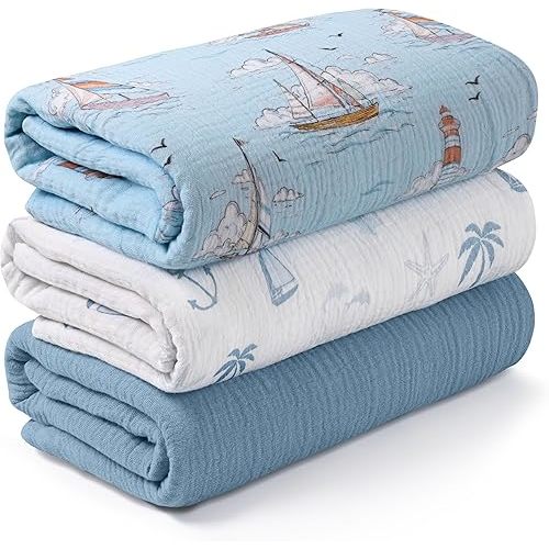 Muslin Swaddle Blankets for Newborn, 3 Pack Breathable Soft Receiving Blanket, Large 38 x 40 inches Swaddle Wrap Burping Clothes, Essentials Infant Shower Items, Toddler Gift