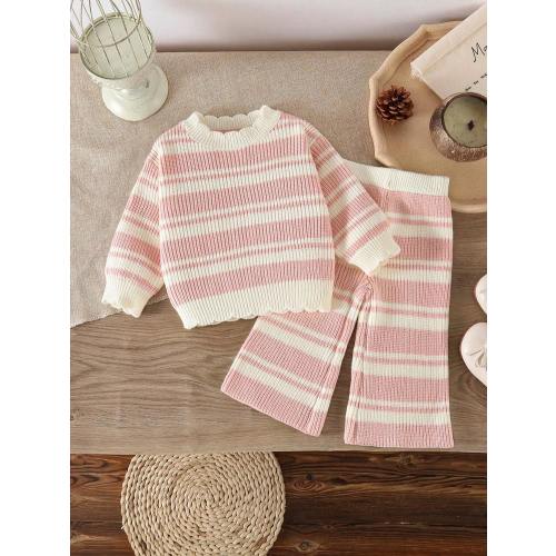 SHEIN Vintaside Kids 2pcs Baby Girls Elegant Solid Color Knitted Sweater And Wide Leg Pants Set, Suitable For Autumn/Winter, Fashionable And Versatile For Daily Wear, Outings And Travels Baby Set Autumn Winter Season Baby Girl Knitted Outfits New Born Bab