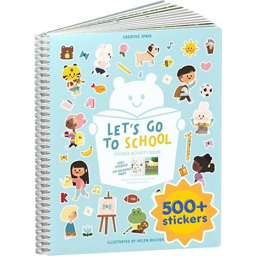 Let’s Go to School 500+ Sticker Book by Cupkin Fun Toddler Travel Activity Coloring and Sticker Book, Road Trip Essentials, 12 Coloring Pages 12 Side by Side Scenes for Ages 2–8 Years