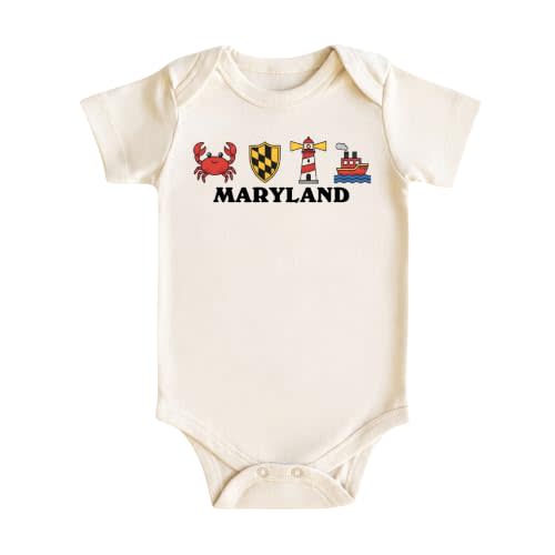 Maryland Baby Bodysuit for Boys Girls, Minimal Maryland Symbols Vacation Infant Outfit, Newborn Gift