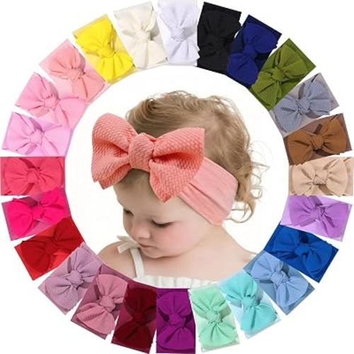 24PCS Baby Girls Bows Headbands, Nylon Hairbands Ribbon Bow Elastic Hair Accessories for Newborns Infants Toddlers and Kids (Baby Bows Headbands)