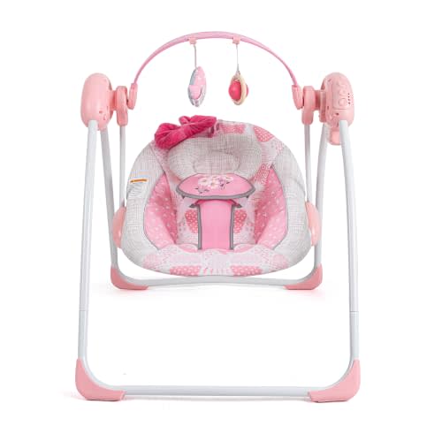 Portable Baby Swing Pink, Electric Infant Swing, 5 Speed Levels, 6 Songs | five-point harness, auto shutoff timer，Battery-Powered Only (No Batteries Included)