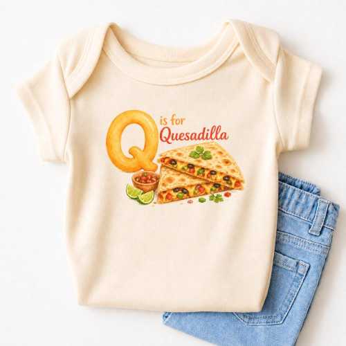 Quesadilla Alphabet Baby Bodysuit – Watercolor Mexican Food Tee