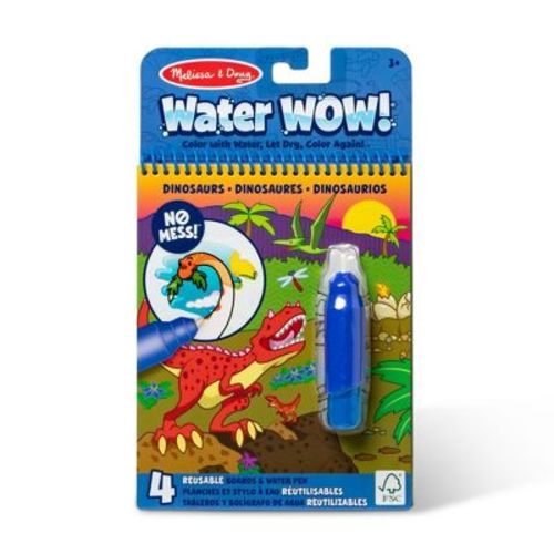 Melissa & Doug On The Go Water Wow! Reusable Water-Reveal Activity Pad Travel Toy – Dinosaurs: Plastic Material, Watercolor Brushes