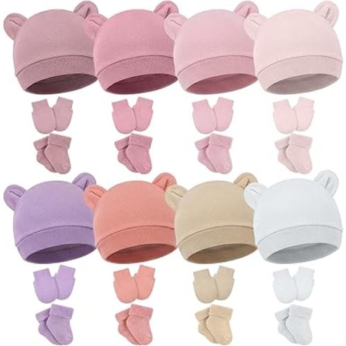 Geyoga 8 Pack Preemie Hats Mittens and Socks Set for Premature Baby Boys Girls Nicu Newborn Gifts Essentials