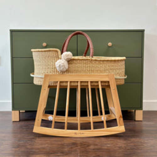 Brown Vegan Leather Handle Moses Basket