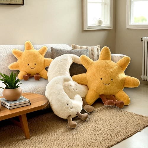 Moon and Sun Plush Pillow: Celestial Nursery Decor 28cm