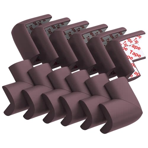 12 Pack Soft Corner Protector Baby Proofing Edge and Corner Guards, Table Corner Protectors for Furniture, Safety Pre-Taped Rubber Corner Covers for Fireplace, Stair, Cabinet (Brown)