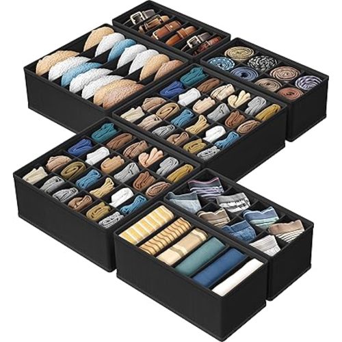 Simple Houseware Closet Underwear Organizer Drawer Divider Assorted 7 Pieces, Black