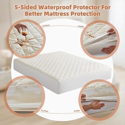 Lofe Organic Cotton Twin Mattress Protector - Top&Side 100% Waterproof Mattress Protector, Breathable Organic Mattress Protectors, Noiseless Twin Mattress Protectors Waterproof 75x39x17 in