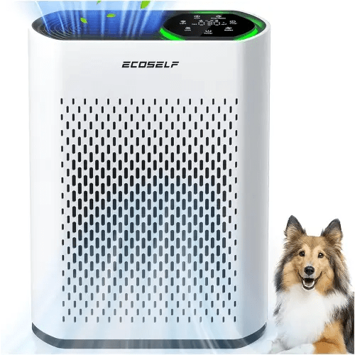 Powerful Air Purifiers for Home Large Room Up to 2400 Ft², ECOSELF HEPA Air Purifier with PM 2.5 Air Quality Display 20dB Sleep Mode, Air Purifiers for Bedroom Office Living Room HAP602 White